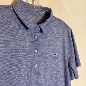 Vineyard Vines Performance Polo Golf Shirt Women's Blue Stripe S/S Large Preppy